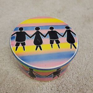 Hand-Painted Round Ceramic Trinket Box With Lid Family Silhouette Made in Kenya